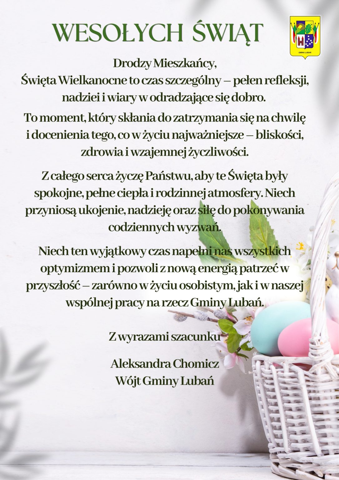 Zdjęcie przedstawia treść życzeń