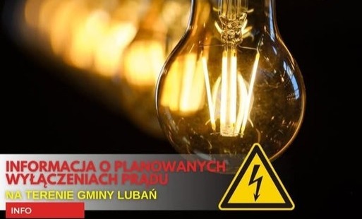 Baner żarówki z komunikatem Informacja o planowanych wyłączeniach prądu