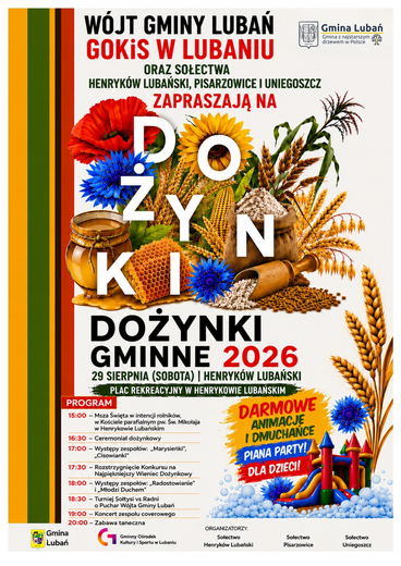 Zaproszenie na Dożynki Gminne 2026 wraz z plakatem-29 sierpnia 2026 r.
