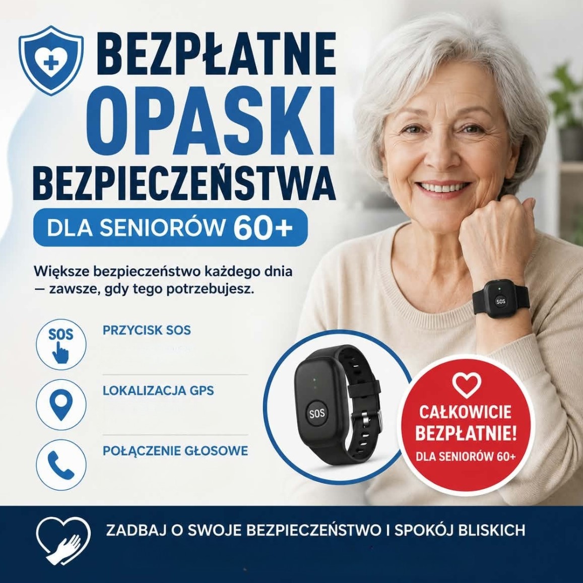 Zdjęcie przedstawia seniorkę z&nbsp;opaską bezpieczeństwa