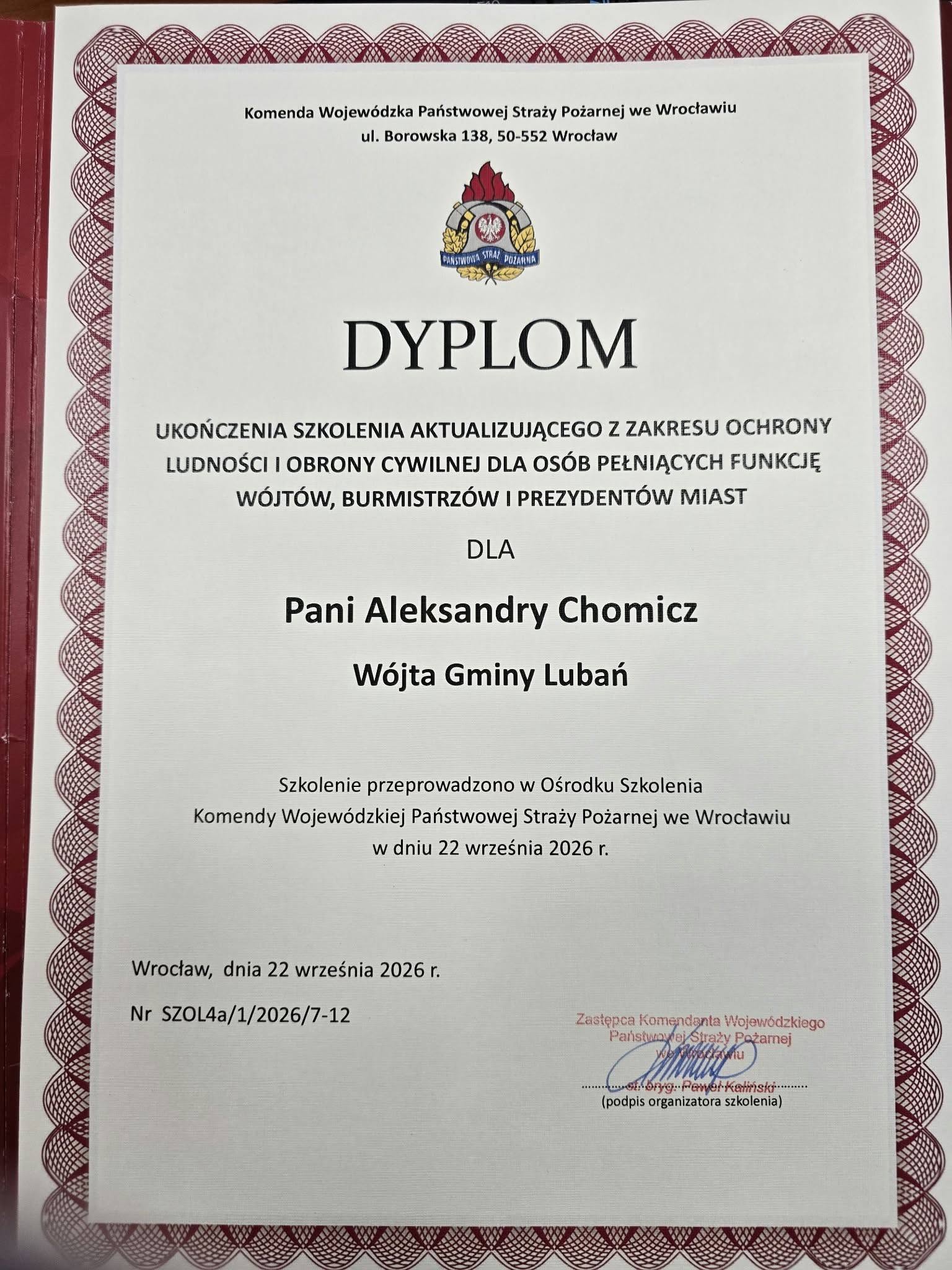 Zdjęcie przedstawia dyplom z&nbsp;ukończenia szkolenia