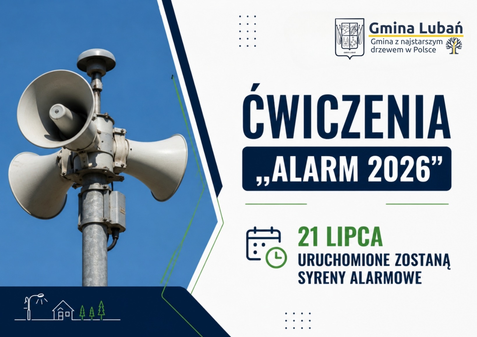 Zdjęcie poglądowe informuje o&nbsp;ćwiczeniach alarmowania syrenami w&nbsp;dniu 21 lipca 2026 r. 