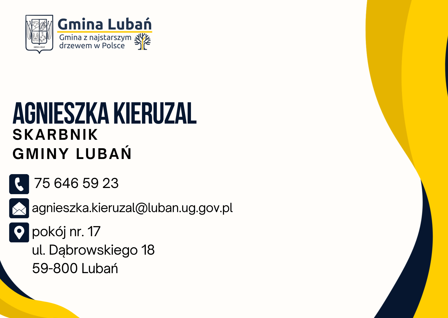 Zdjęcie z&nbsp;danymi kontaktowymi do Skarbnika Gminy Lubań 
