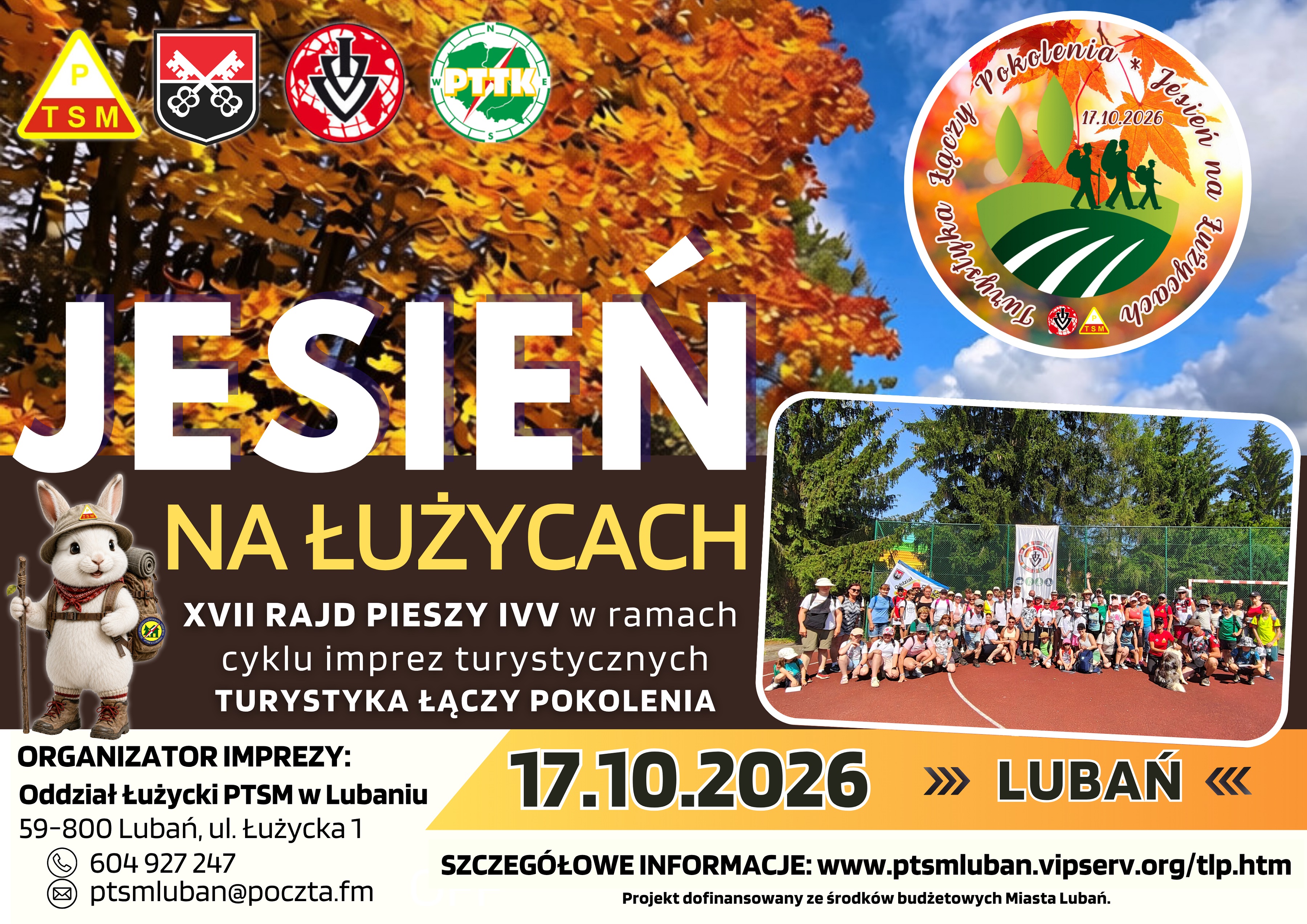 Zdjęcie prezentuje szczeg&oacute;ły plakatu Rajdu Pieszego Jesień na&nbsp;Łużycach