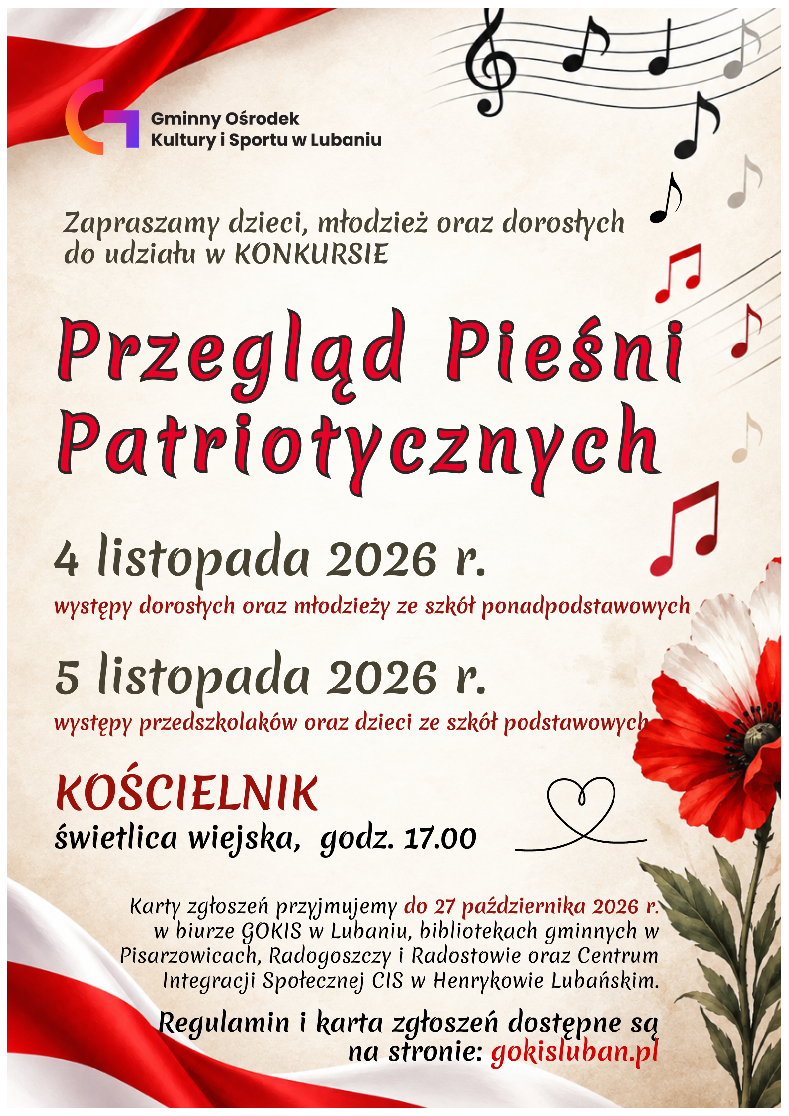 Zdjęcie przedstawia plakat dot. Przeglądu Pieśni Patriotycznych 