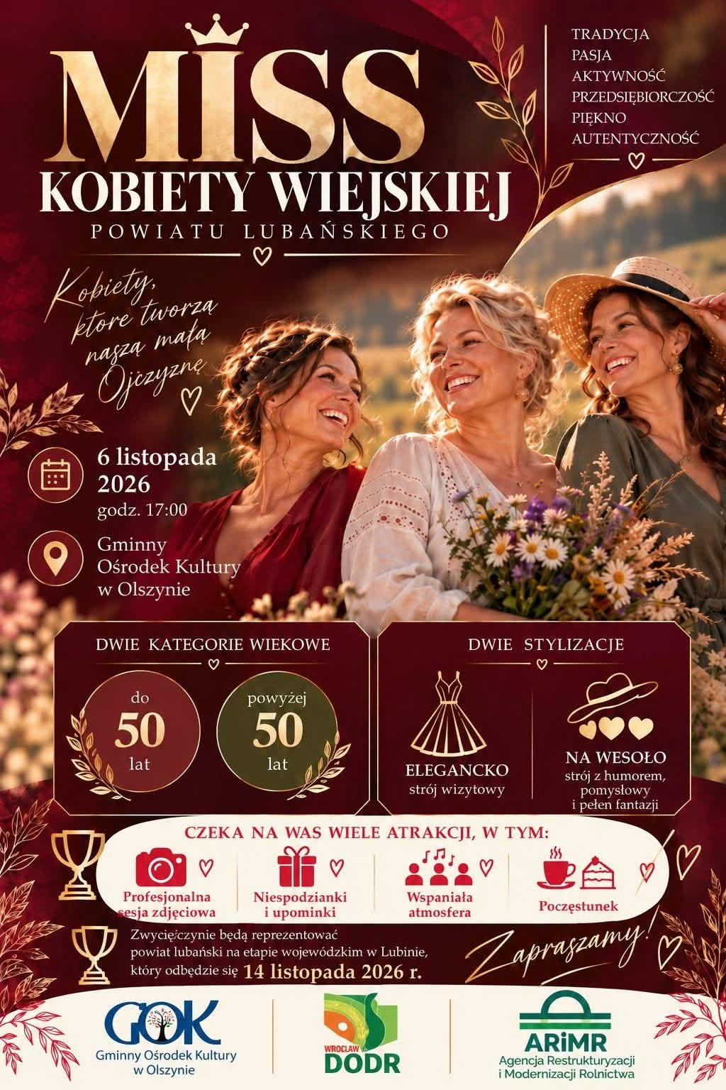 Zdjęcie przedstawia plakat dot. miss kobiety wiejskiej Powiatu Lubańskiego