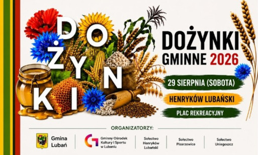 Zdjęcie przedstawia termin i miejsce Dożynek Gminnych - 29 sierpnia br. Henryków Lubański i grafike nawiązującą do dożynek