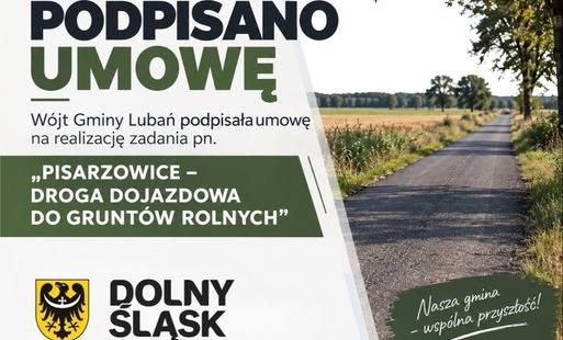 Zdjęcie przedstawia drogę dojazdową do gruntów rolnych-poglądową oraz logo Dolnego Śląska