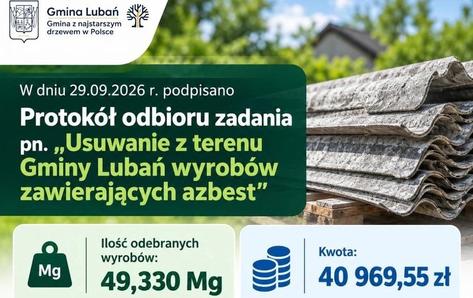 Zakończenie usuwania azbestu z terenu Gminy Lubań