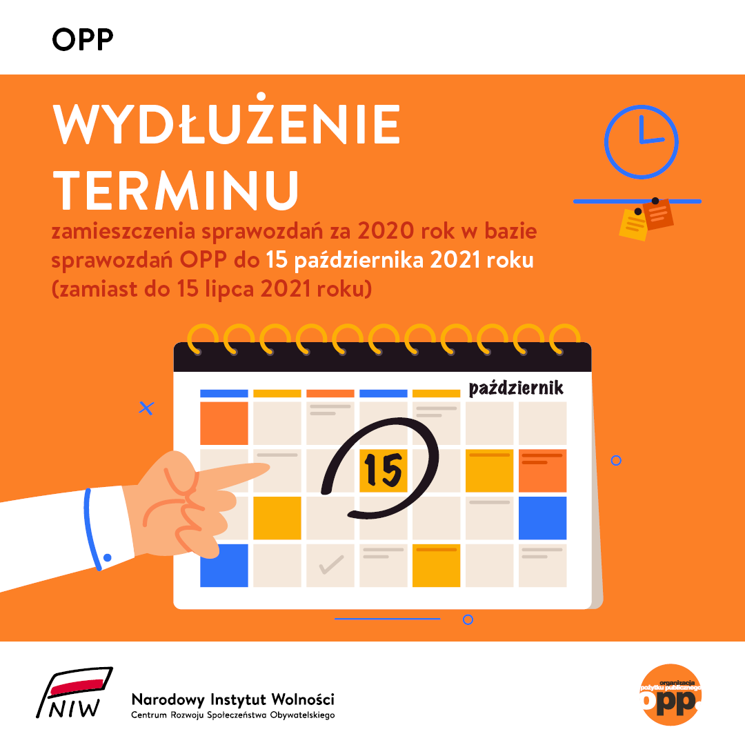 Wydłużony termin zamieszczenia sprawozdań za 2020 rok w bazie sprawozdań OPP